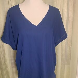 Living Doll Royal Blue V-Neck Blouse